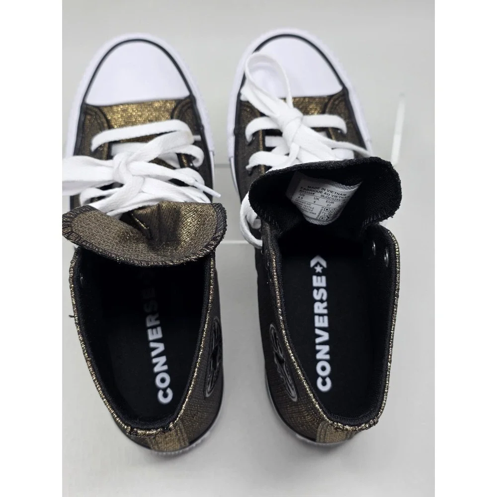 Converse Chuck Taylor Kids Size 4.5 High Top Sneakers Black Gold AO5388F New